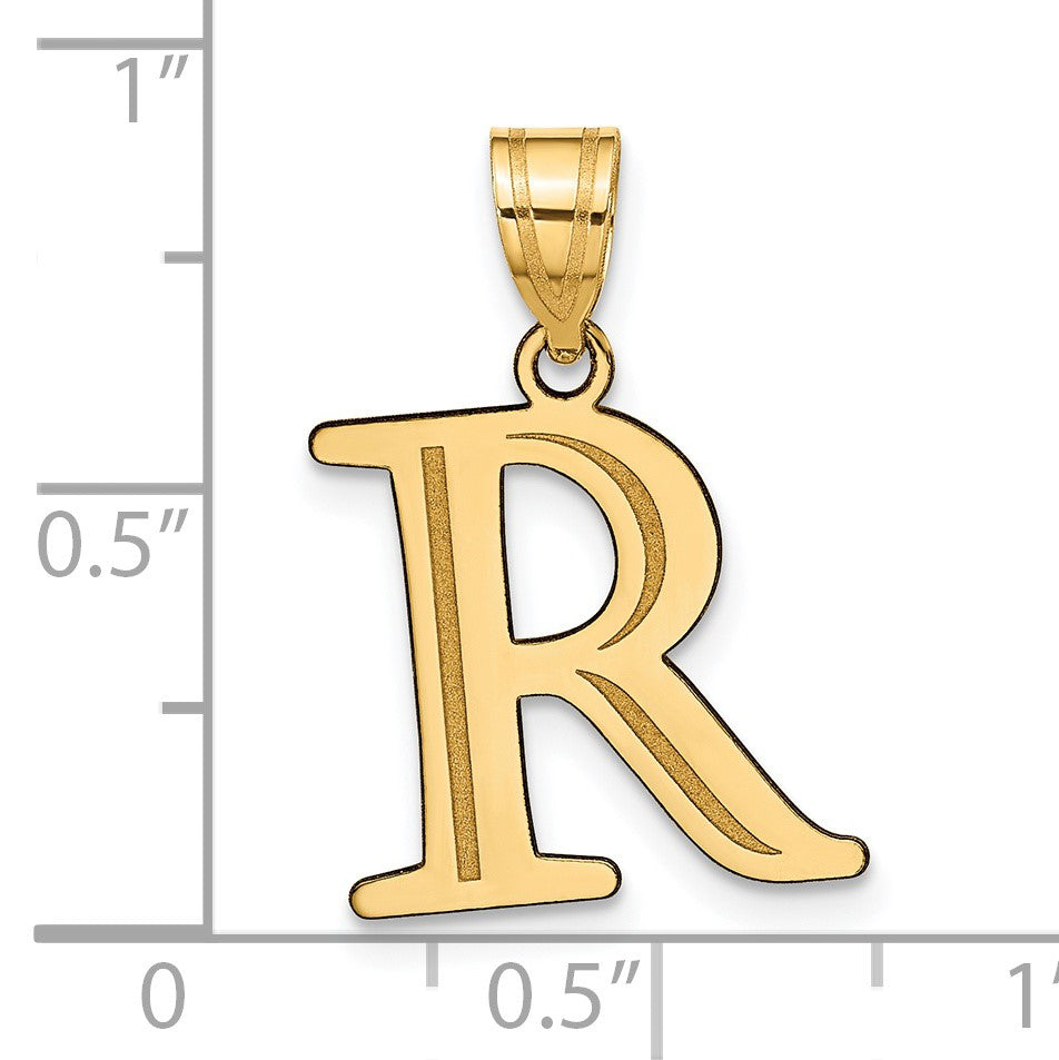 14k Polished Etched Letter R Initial Pendant