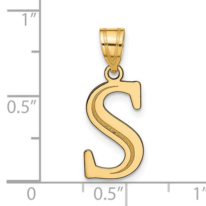 14k Polished Etched Letter S Initial Pendant