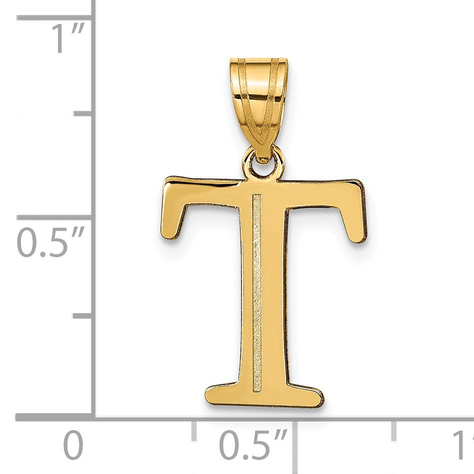 14k Polished Etched Letter T Initial Pendant