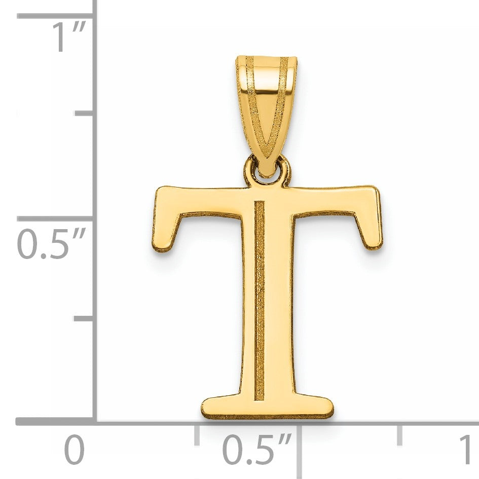 14k Polished Etched Letter T Initial Pendant