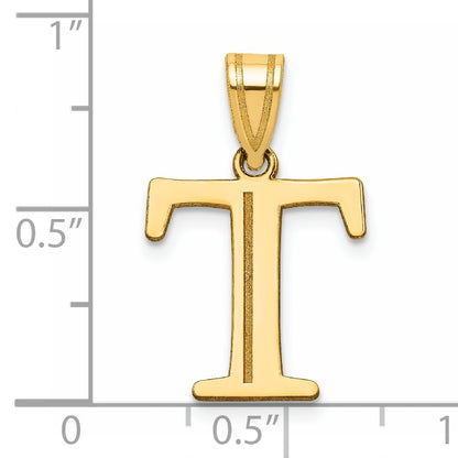 14k Polished Etched Letter T Initial Pendant