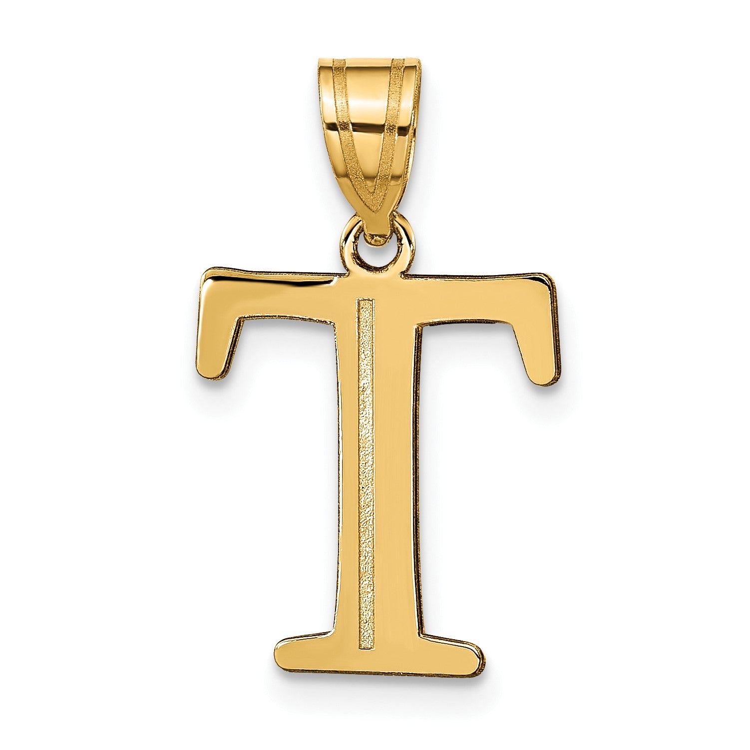14k Polished Etched Letter T Initial Pendant