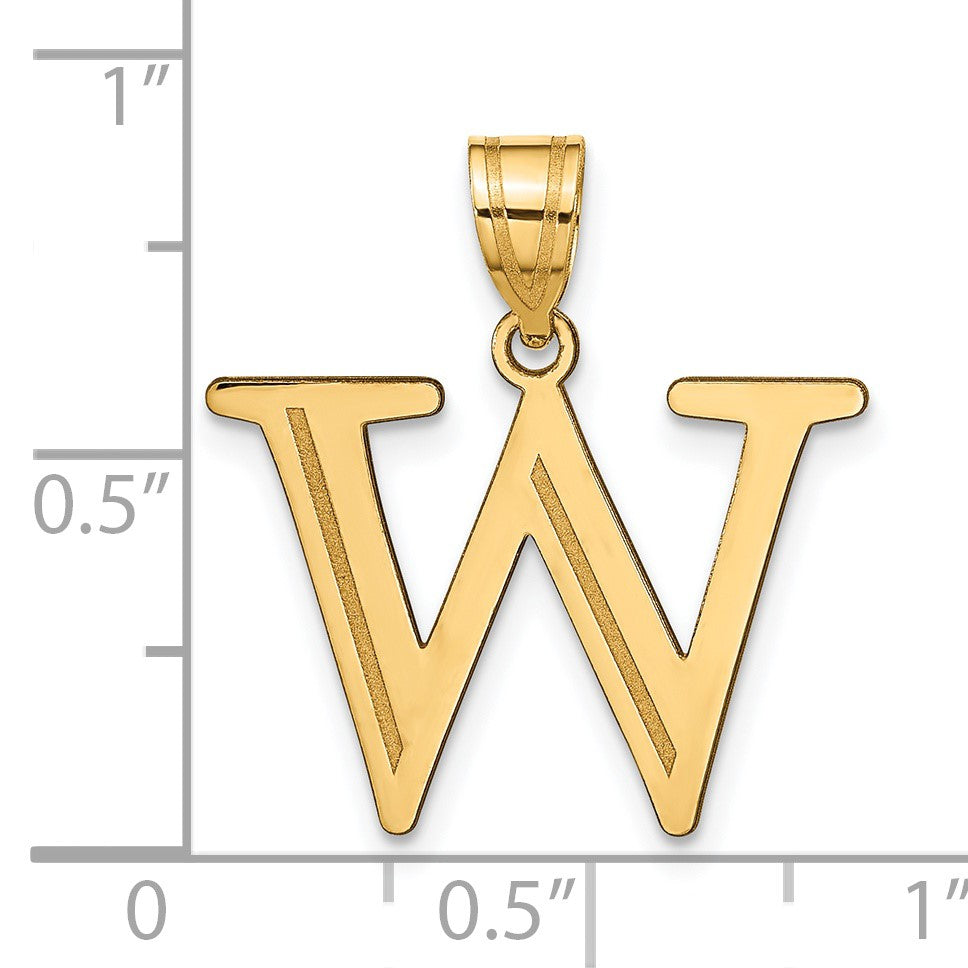 14k Polished Etched Letter W Initial Pendant