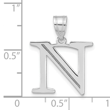 14kw Polished Etched Letter N Initial Pendant