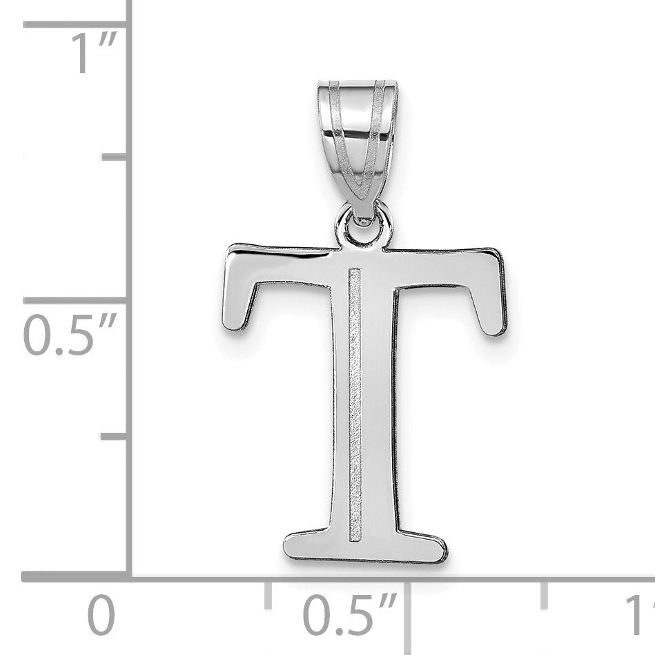 14kw Polished Etched Letter T Initial Pendant