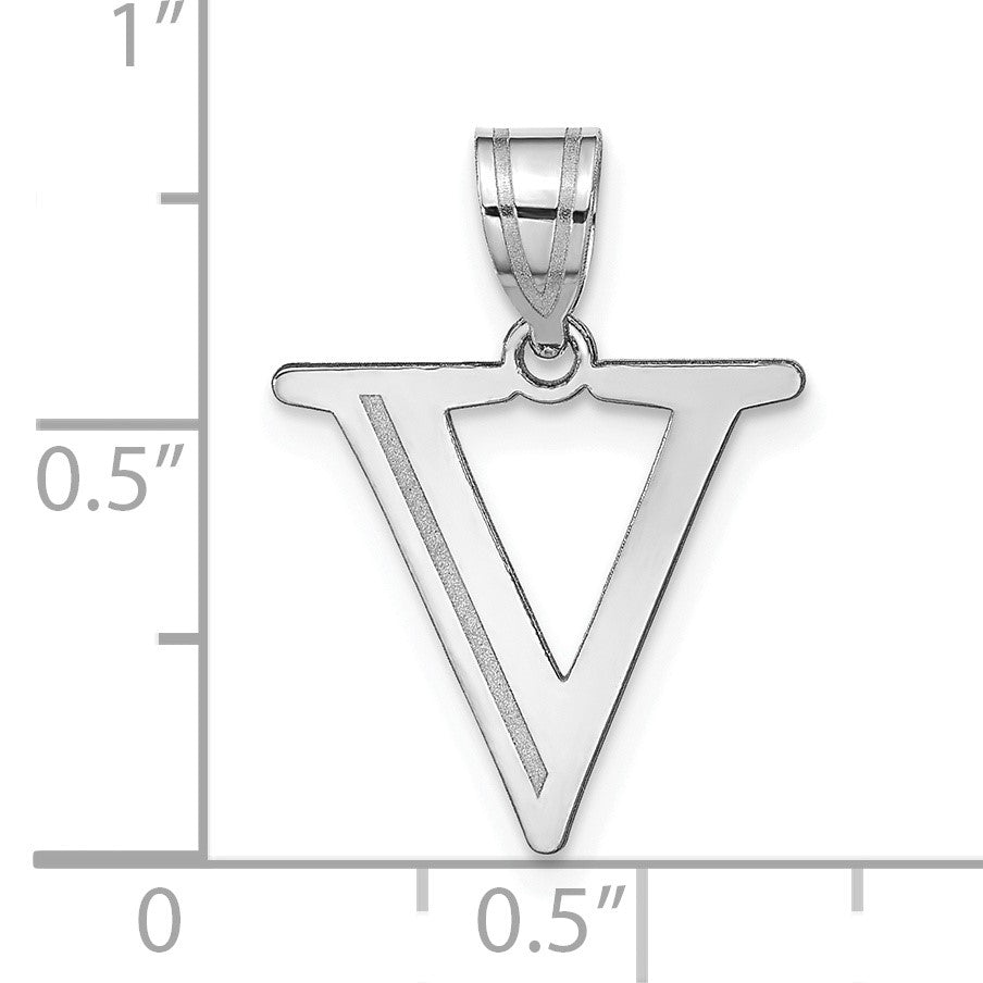 14kw Polished Etched Letter V Initial Pendant
