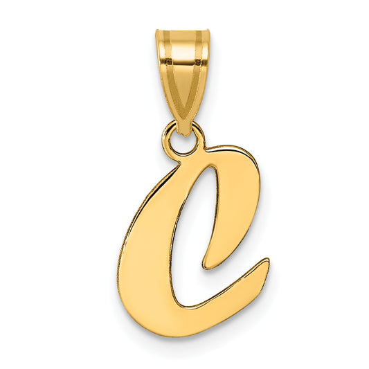 14k Polished Script Letter C Initial Pendant