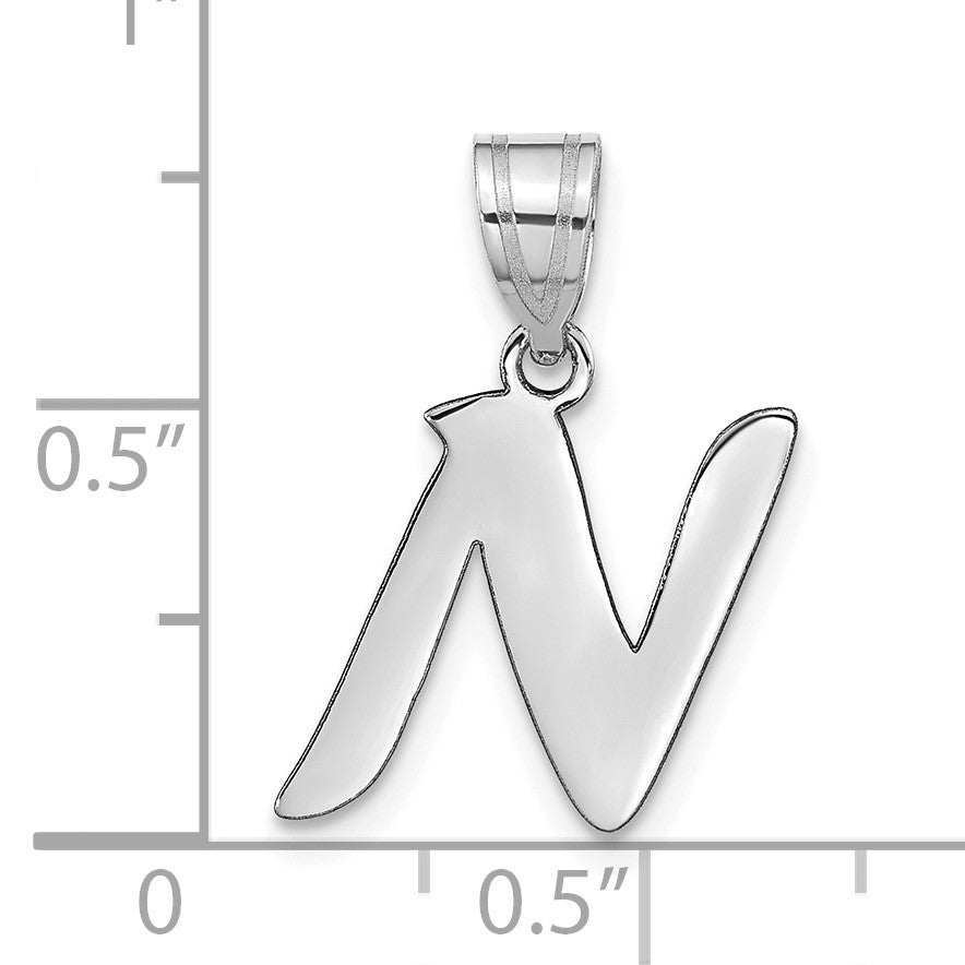 14kw Polished Script Letter N Initial Pendant
