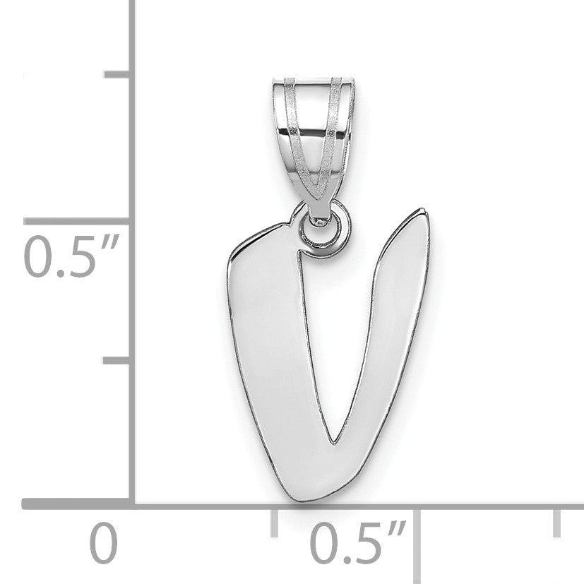 14kw Polished Script Letter V Initial Pendant