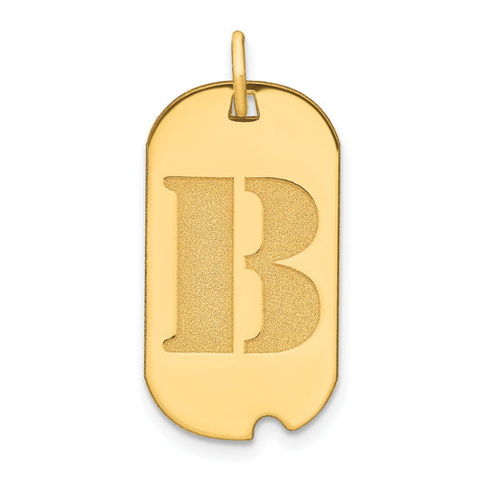 14k Polished Letter B Initial Dog Tag Pendant