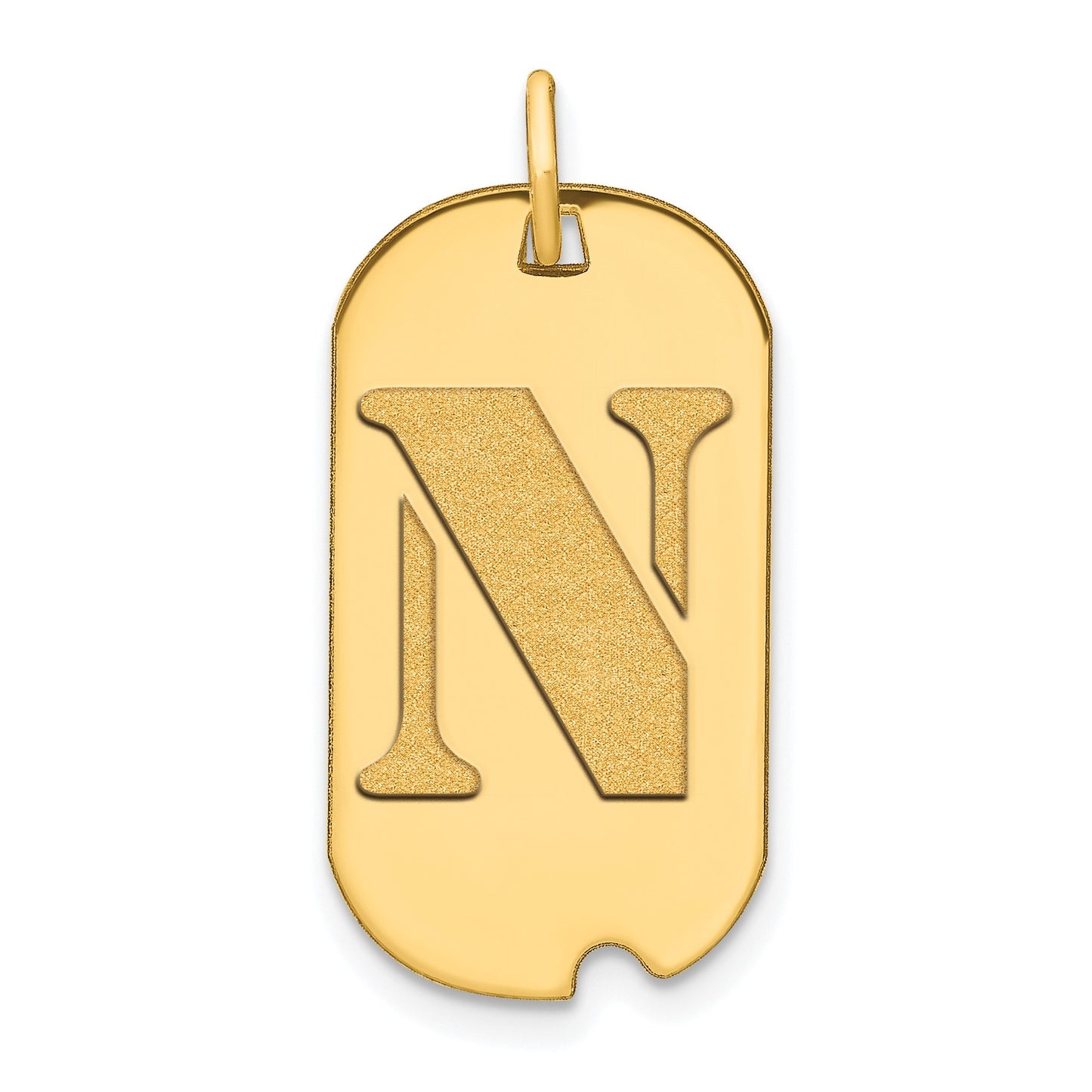 14k Polished Letter N Initial Dog Tag Pendant