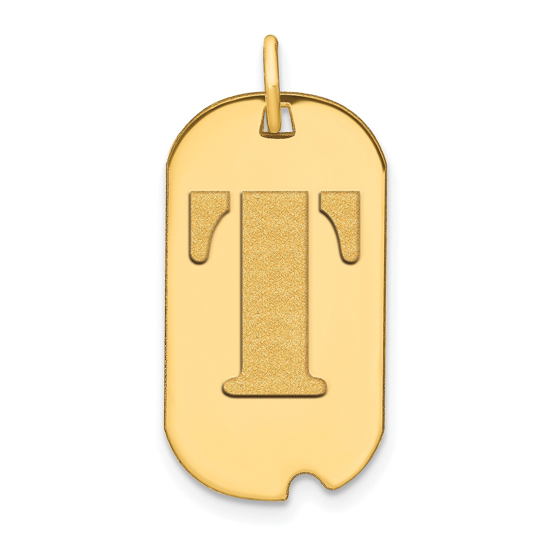 14k Polished Letter T Initial Dog Tag Pendant