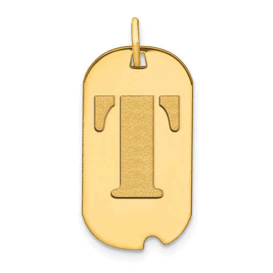 14k Polished Letter T Initial Dog Tag Pendant