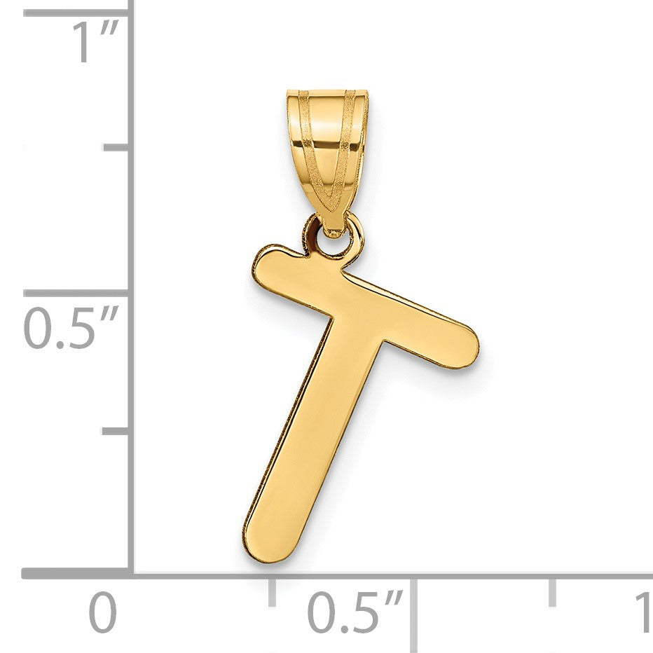 14k Polished Bubble Letter T Initial Pendant
