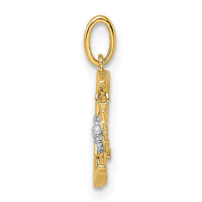 14k CZ Diamond-cut Moon and Dangle Sun Pendant