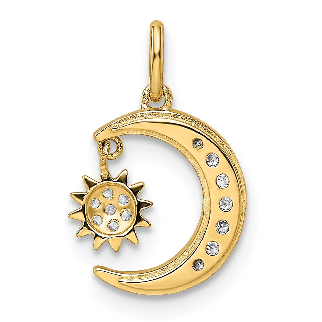 14k CZ Diamond-cut Moon and Dangle Sun Pendant