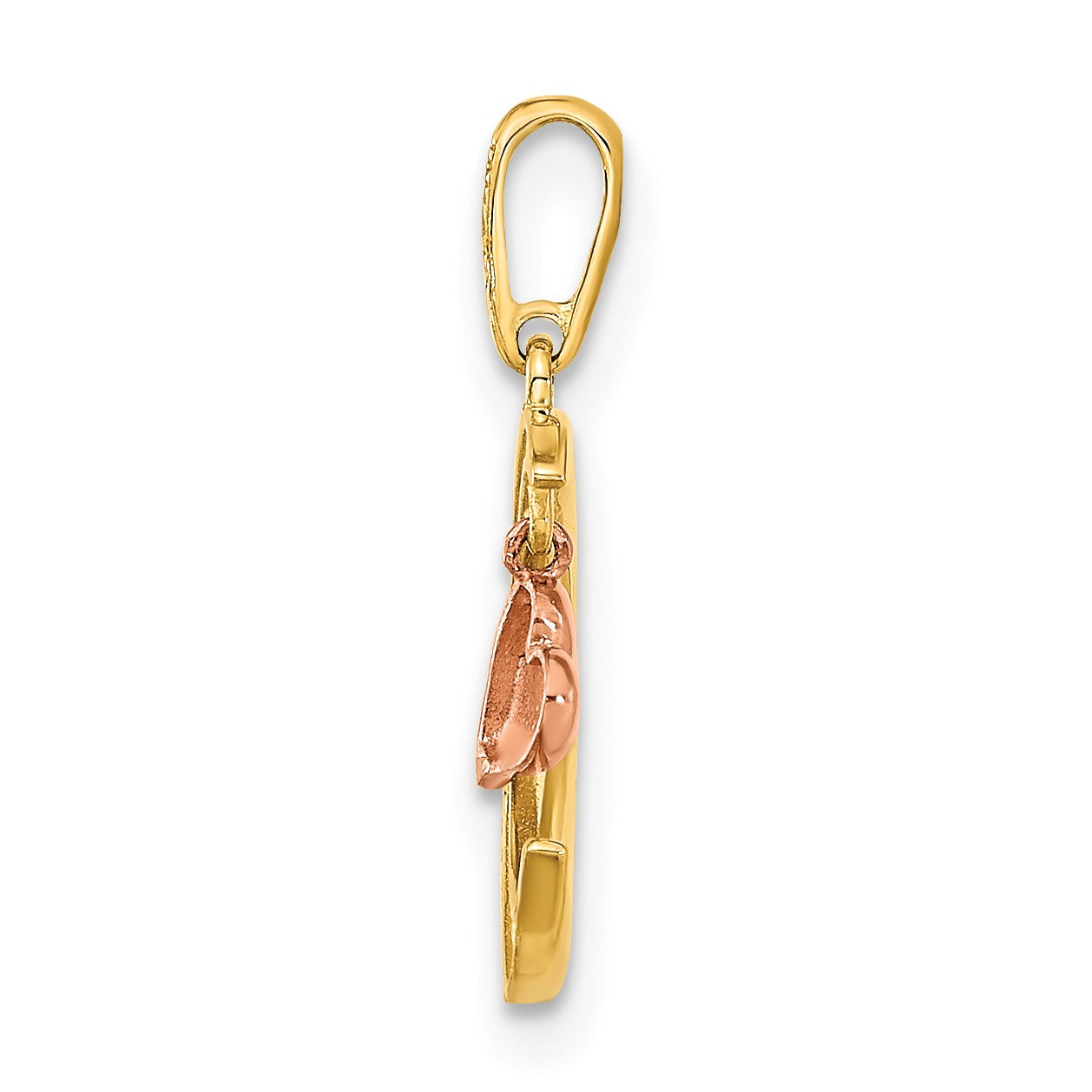 14K Two-tone CZ Moon with Dangle Heart Pendant
