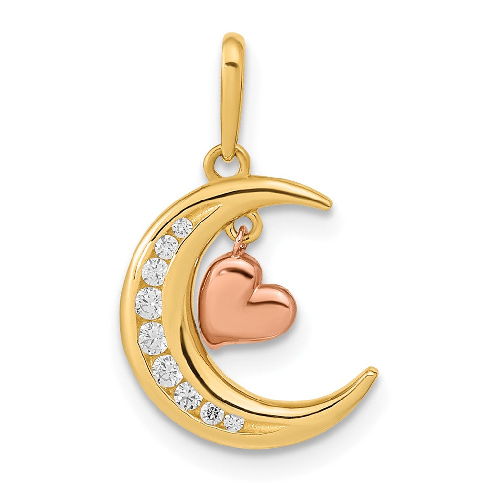 14K Two-tone CZ Moon Heart Pendant