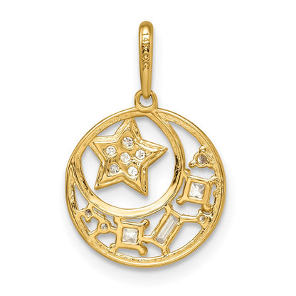 14k CZ Star and Moon Pendant