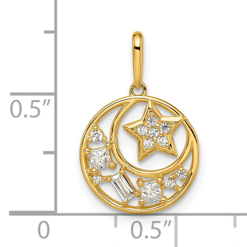 14k CZ Star and Moon Pendant