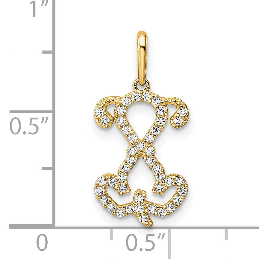 14K Polished CZ Puppy Sitting Outline Pendant