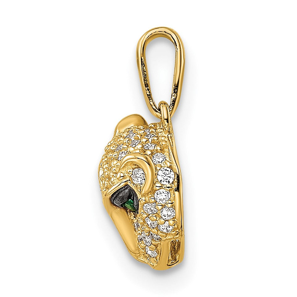 14K Polished Green and White CZ Lioness Head Pendant