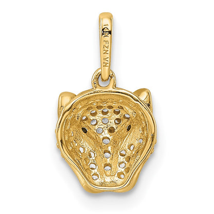 14K Polished Green and White CZ Lioness Head Pendant