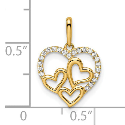 14k CZ Hearts Pendant