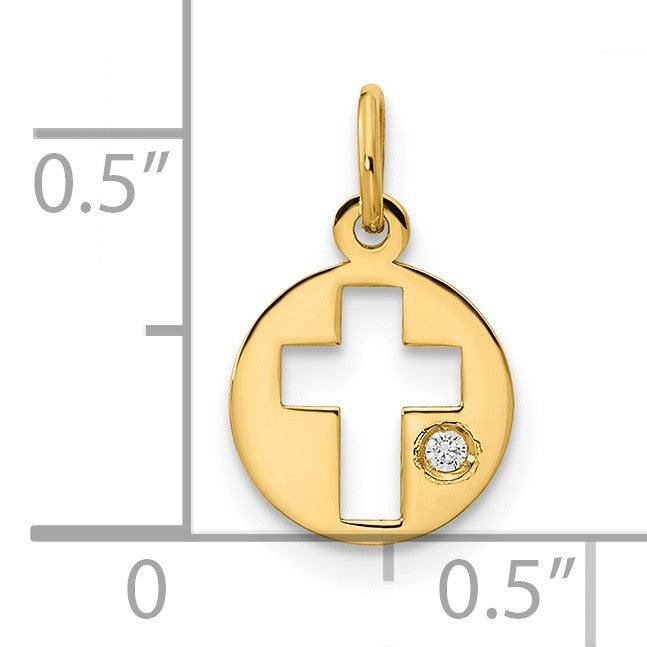 14K Polished CZ Circle Cross Pendant