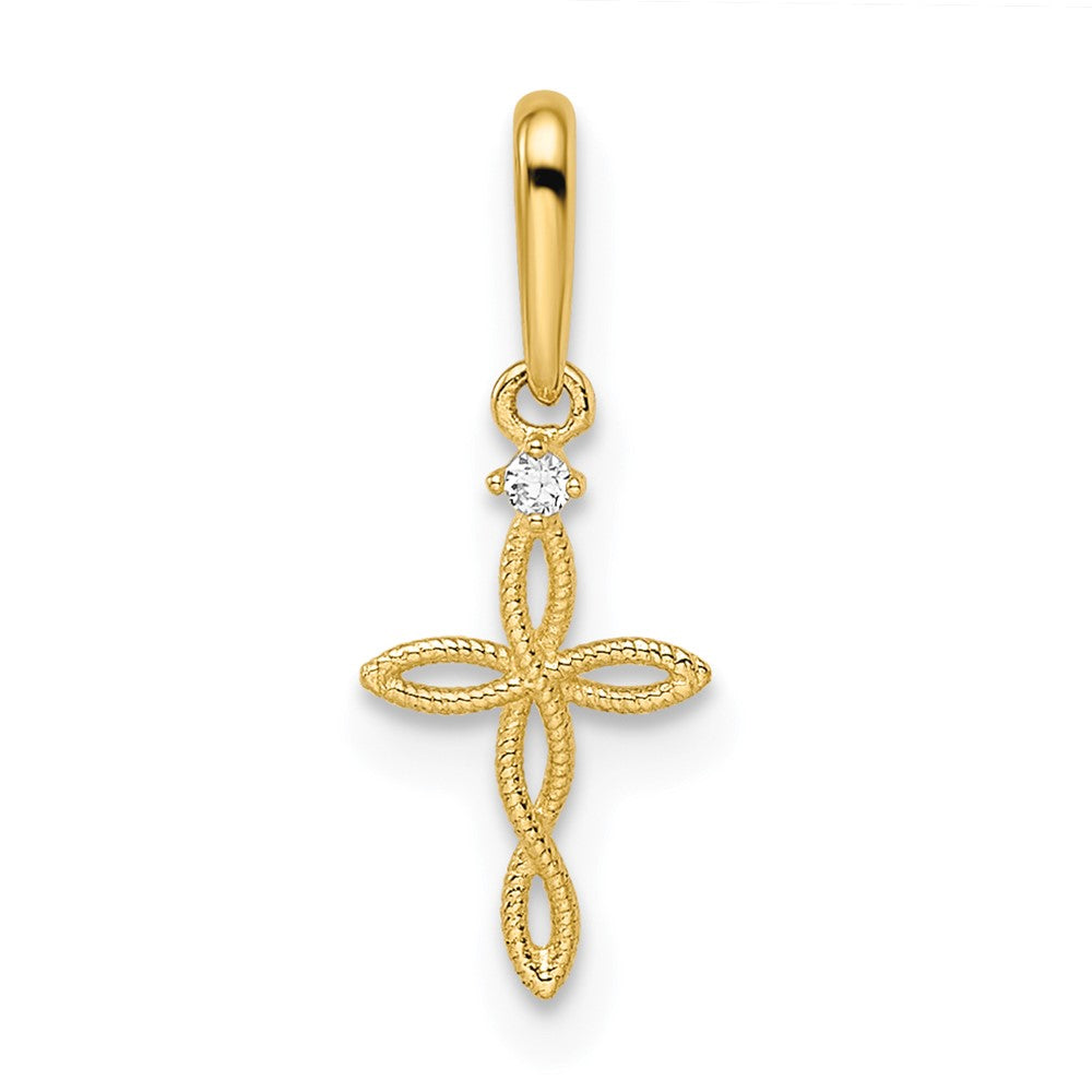 14k CZ Textured Cross Pendant