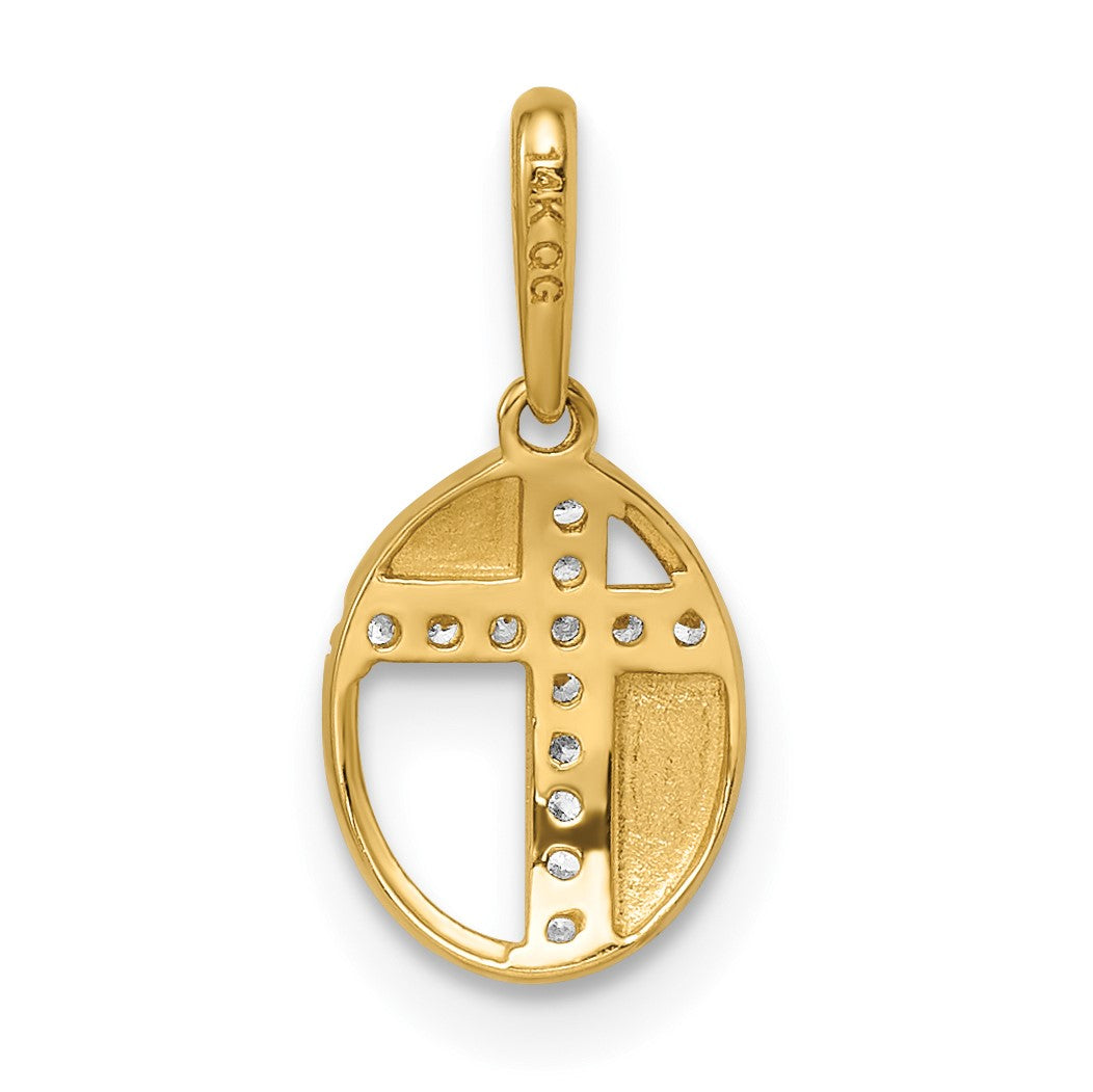 14k CZ Cross in Oval Pendant