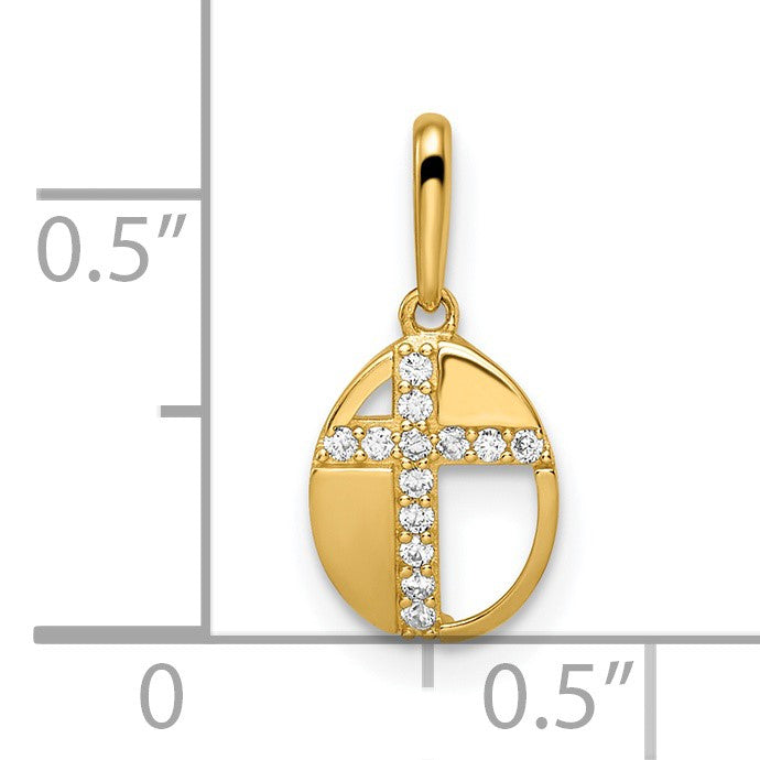 14k CZ Cross in Oval Pendant