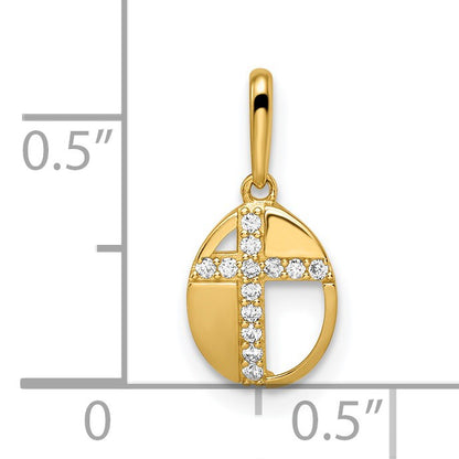 14k CZ Cross in Oval Pendant