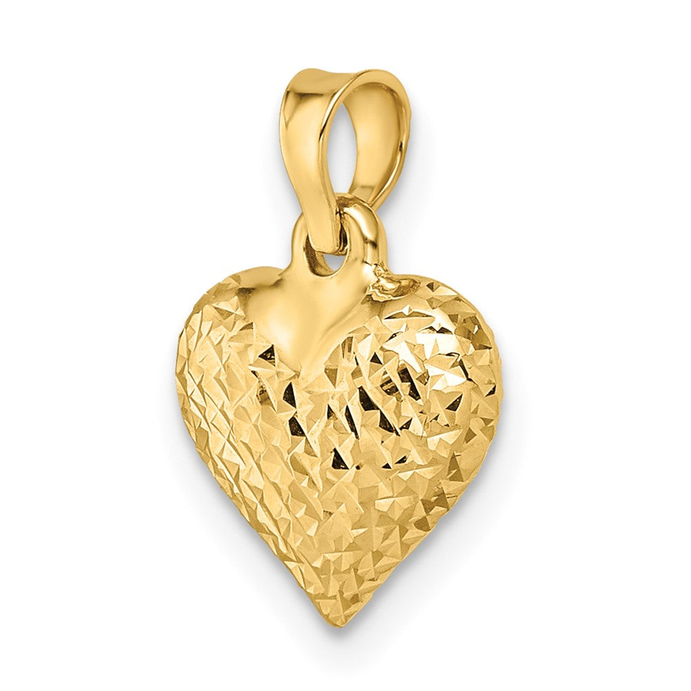 14k Polished Diamond-cut Medium Puffed Heart Pendant