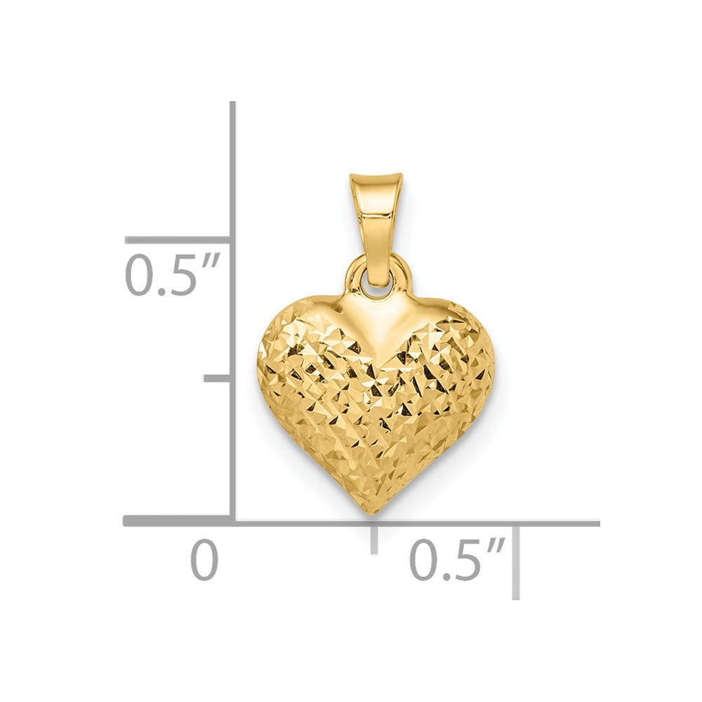 14k Polished Diamond-cut Medium Puffed Heart Pendant