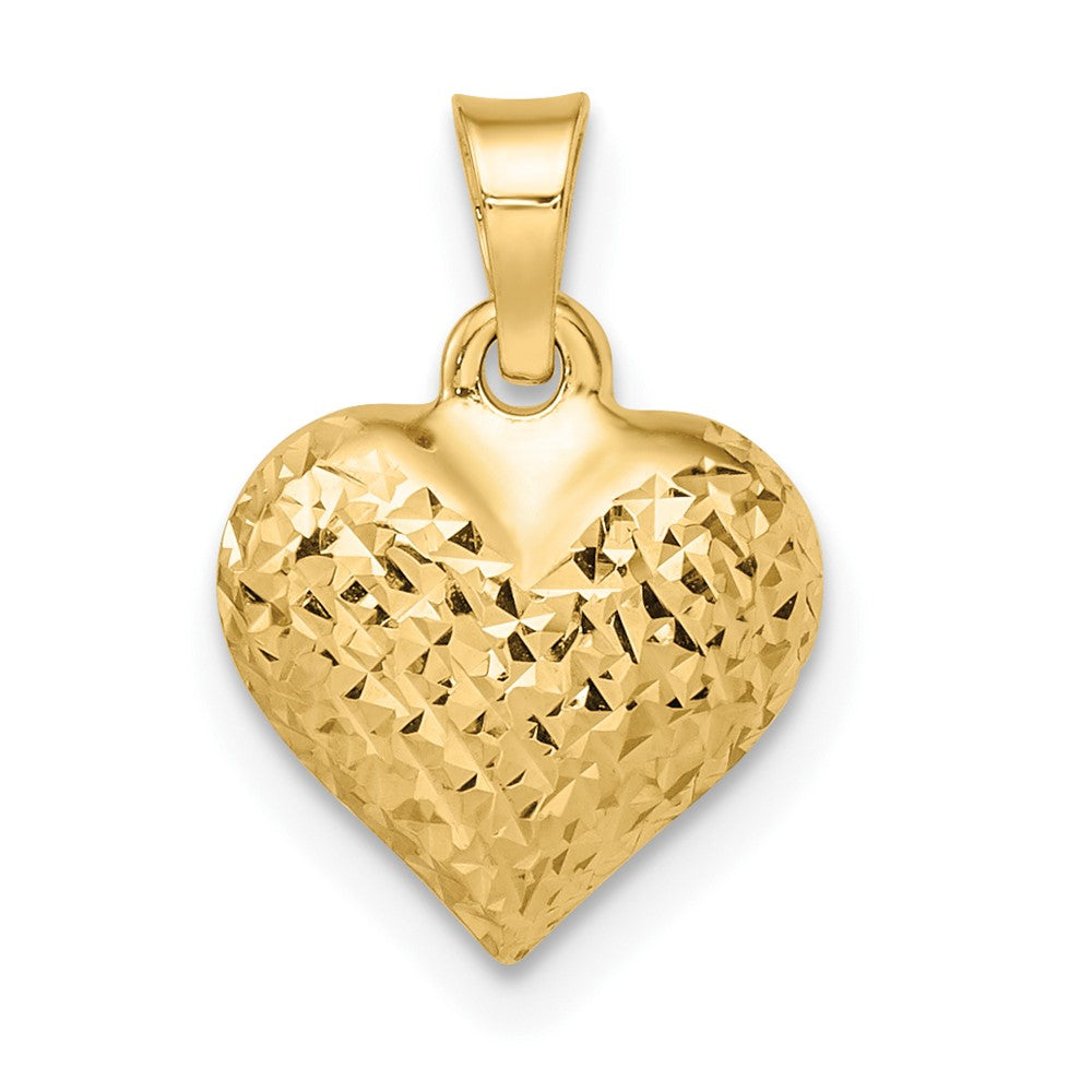 14k Polished Diamond-cut Medium Puffed Heart Pendant