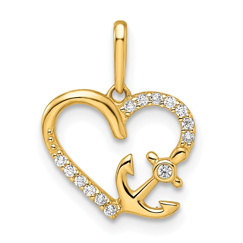 14k CZ Heart with Anchor Pendant