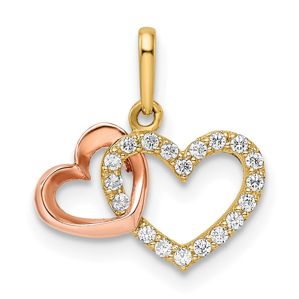 14k Two-tone CZ Hearts Pendant