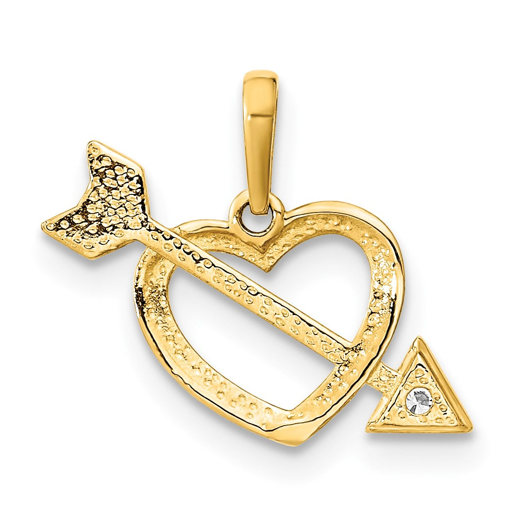 14K Polished Cut-out Heart with Arrow CZ Pendant