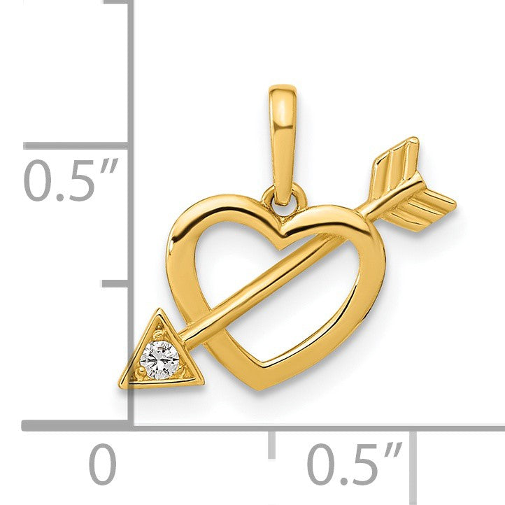 14K Polished Cut-out Heart with Arrow CZ Pendant