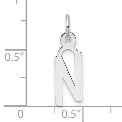14K White Gold  Slanted Block Letter N Initial Charm