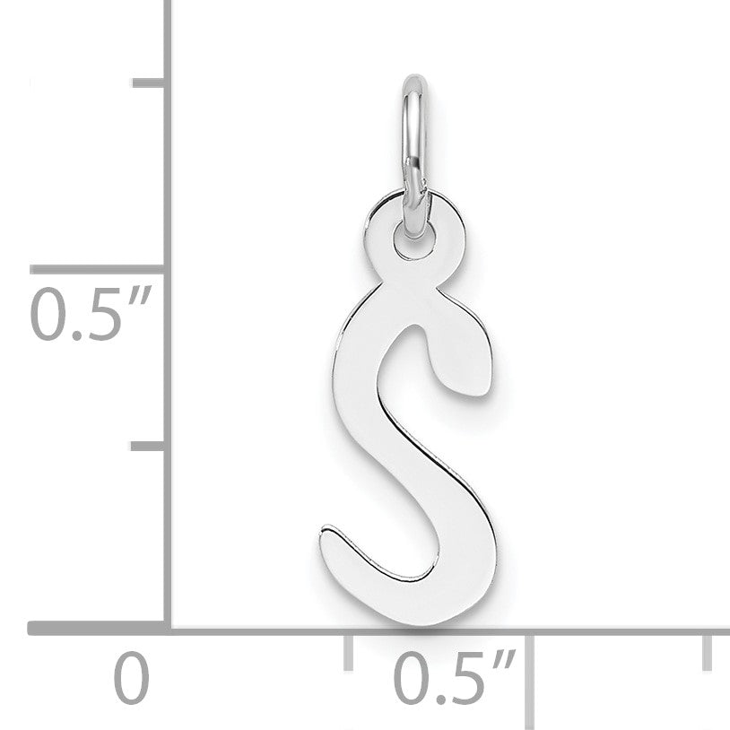 14K White Gold  Slanted Block Letter S Initial Charm