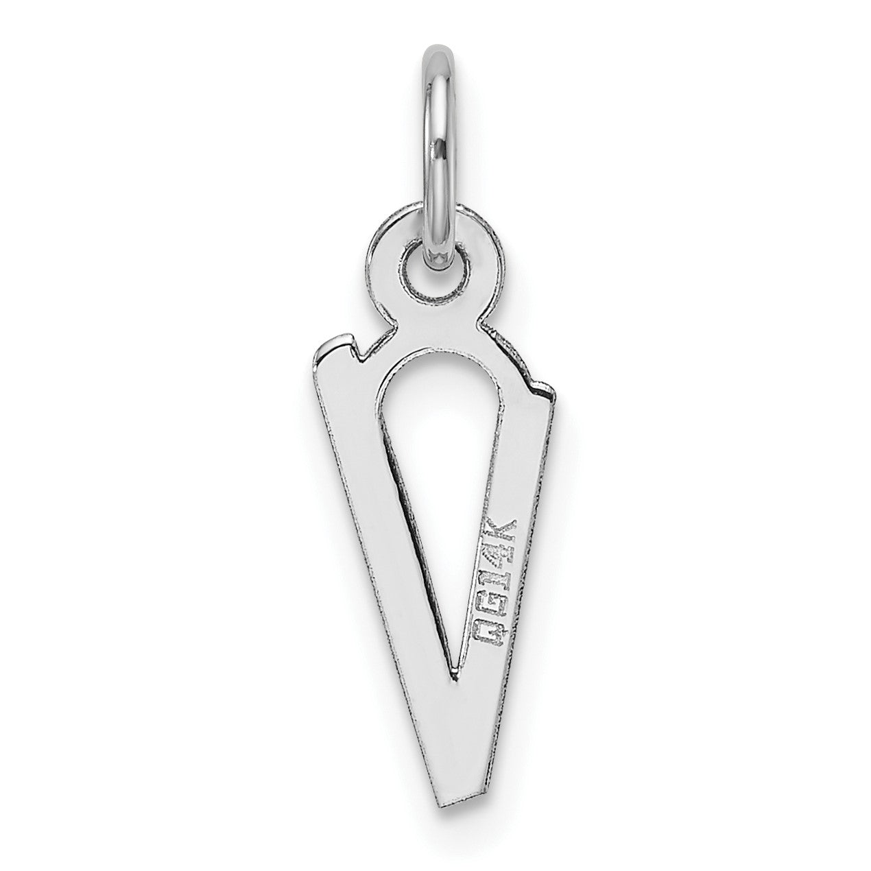 14K White Gold  Slanted Block Letter V Initial Charm