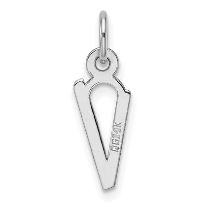 14K White Gold  Slanted Block Letter V Initial Charm