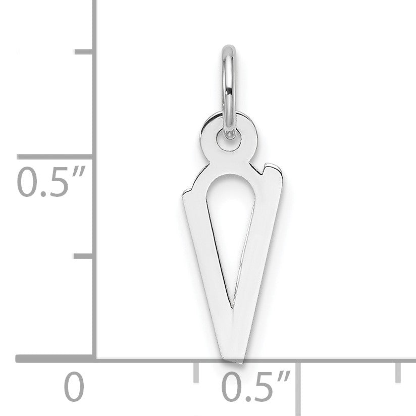 14K White Gold  Slanted Block Letter V Initial Charm