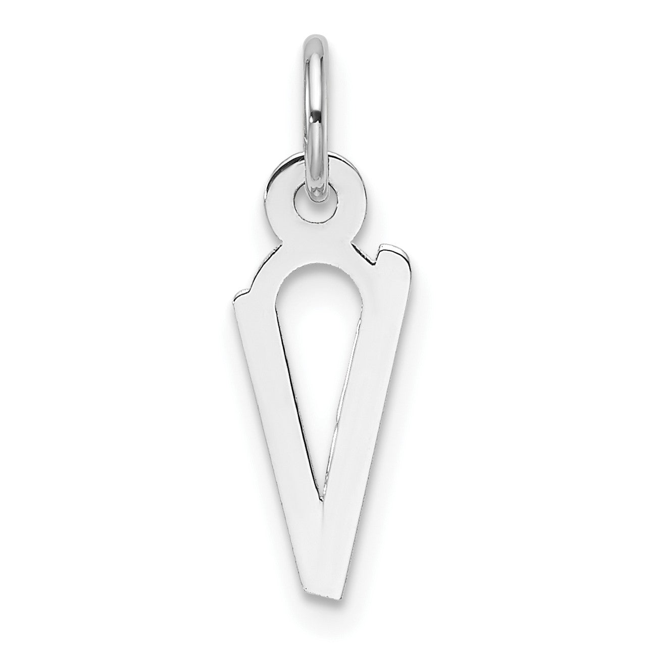 14K White Gold  Slanted Block Letter V Initial Charm