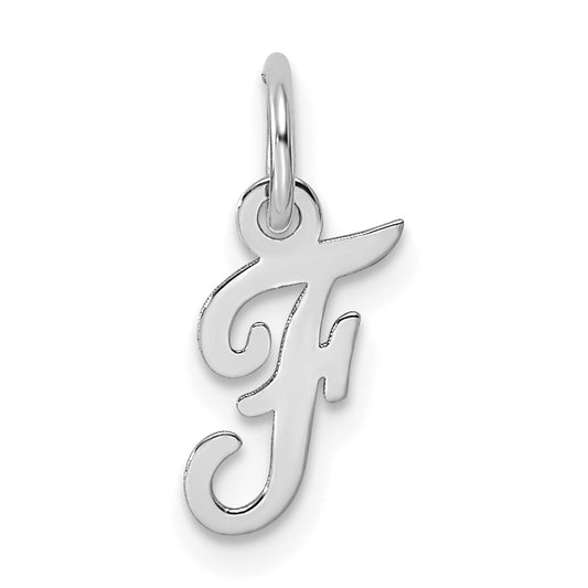 14k White Gold Small Script Letter F Initial Charm