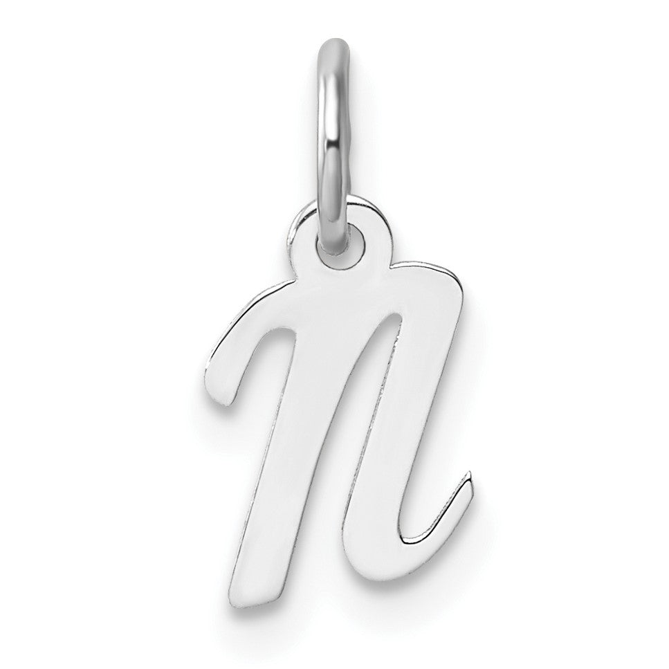 14k White Gold Small Script Letter N Initial Charm