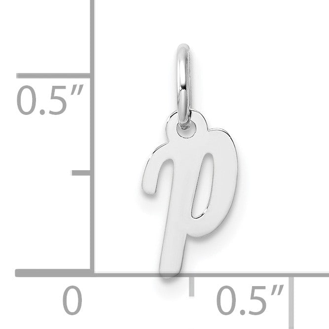 14k White Gold Small Script Letter P Initial Charm