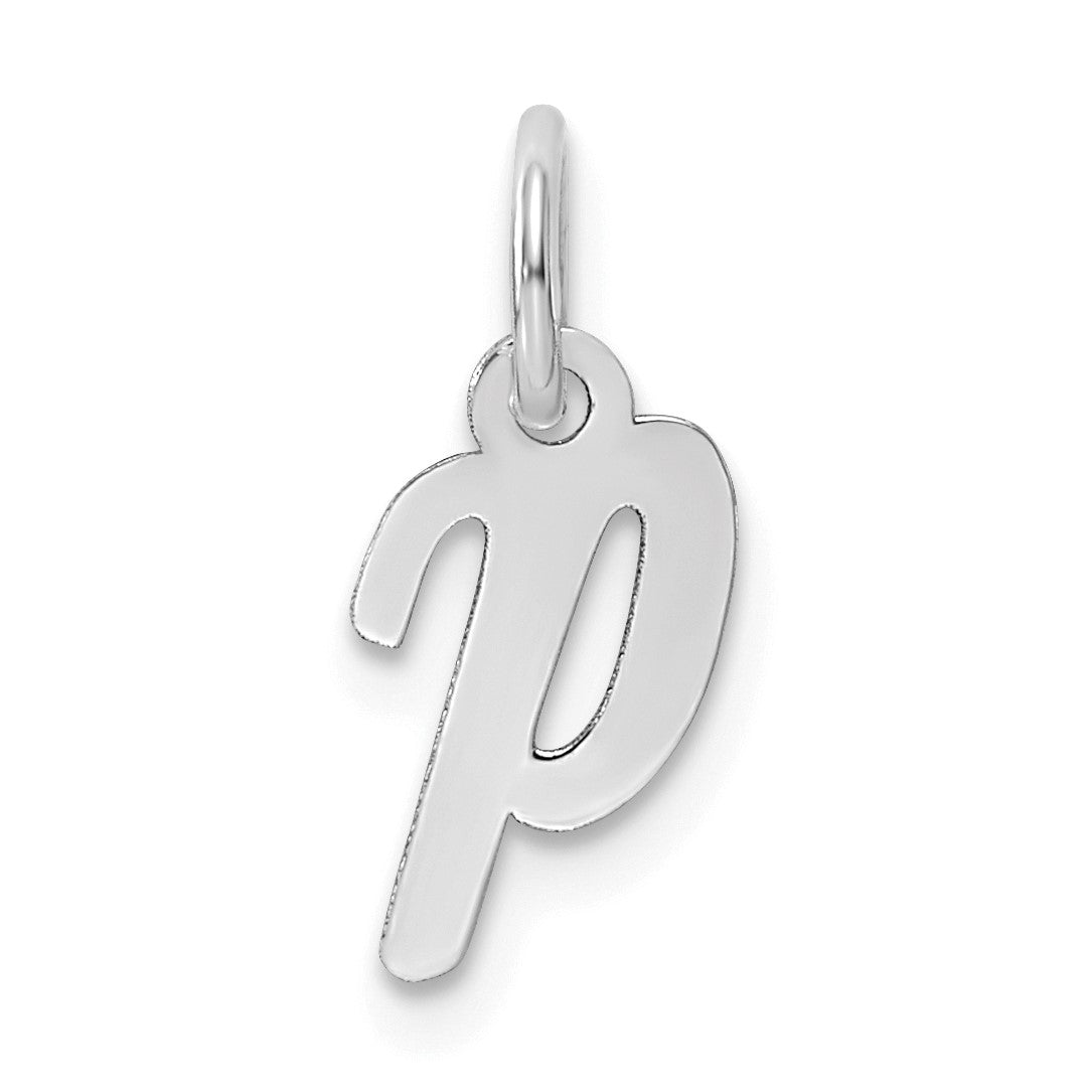 14k White Gold Small Script Letter P Initial Charm